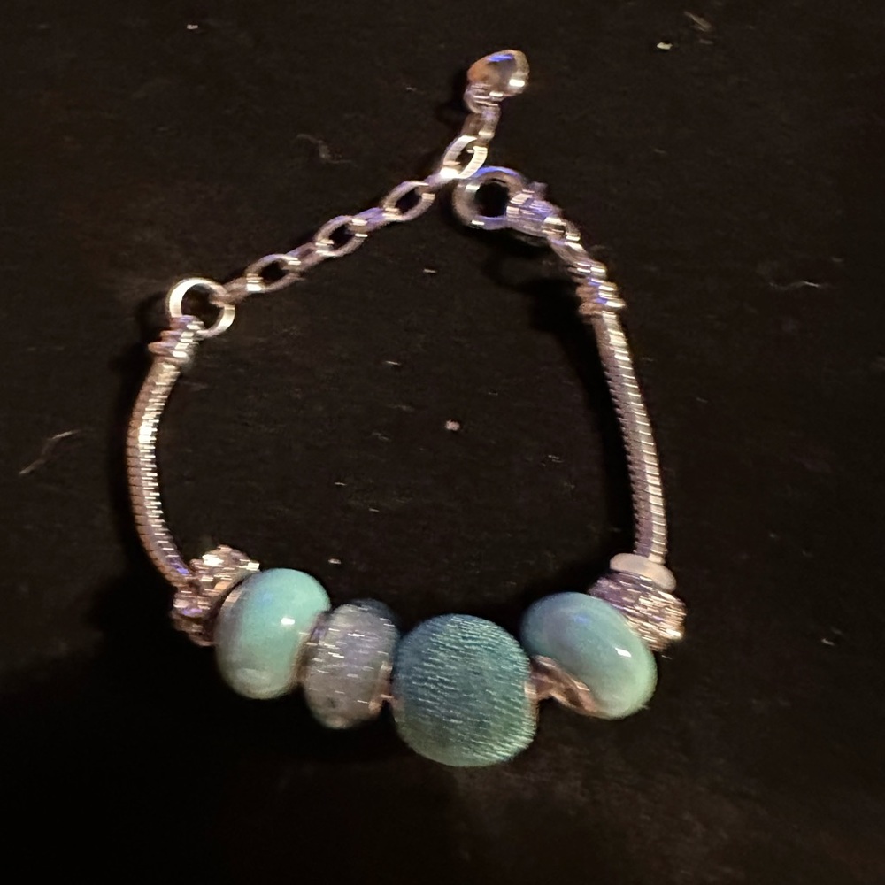 Handmade Pandora Like Blue Silver Bracelet